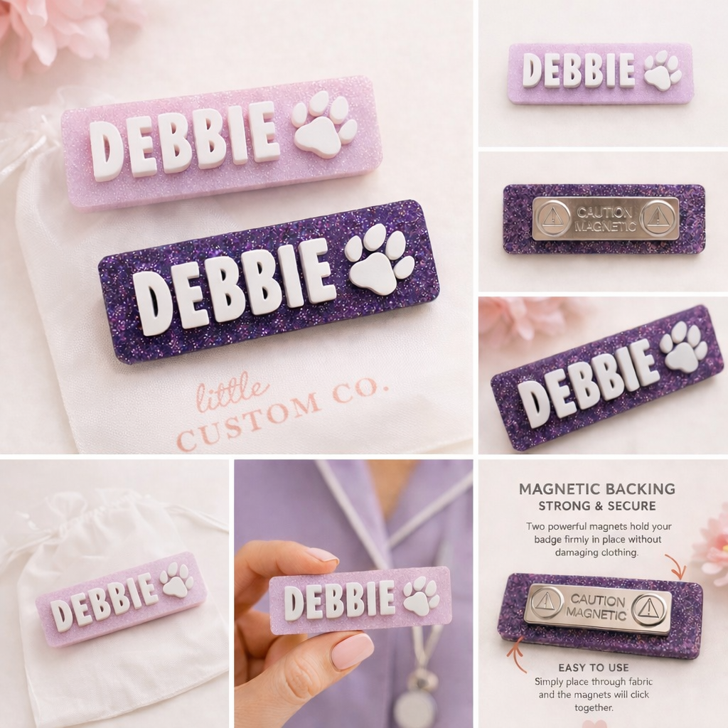 Name badges with paw print
