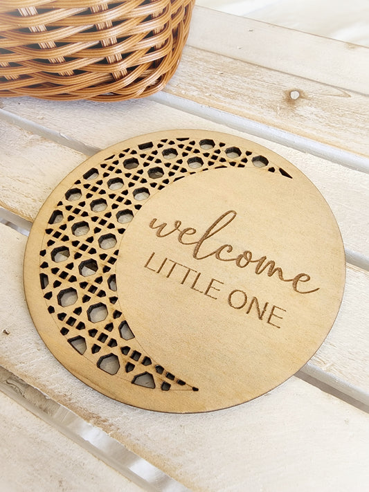 Rattan Moon Plaque - Welcome Little One