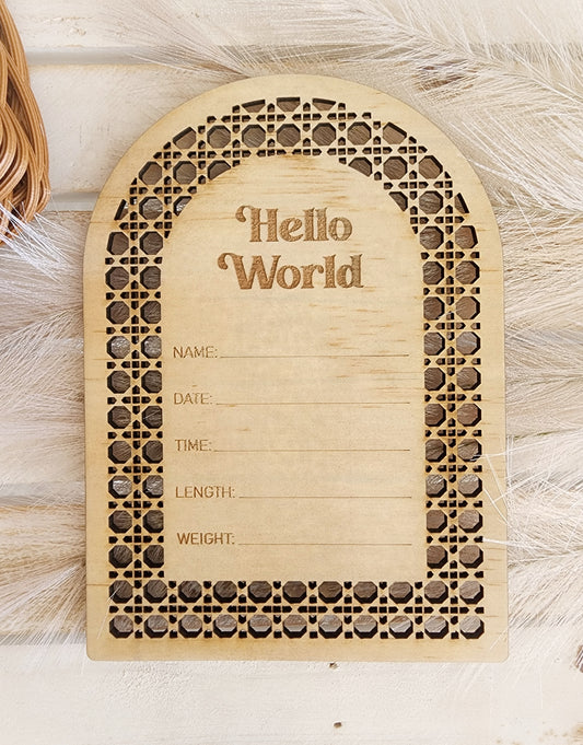 Rattan Arch Plaque - Hello World